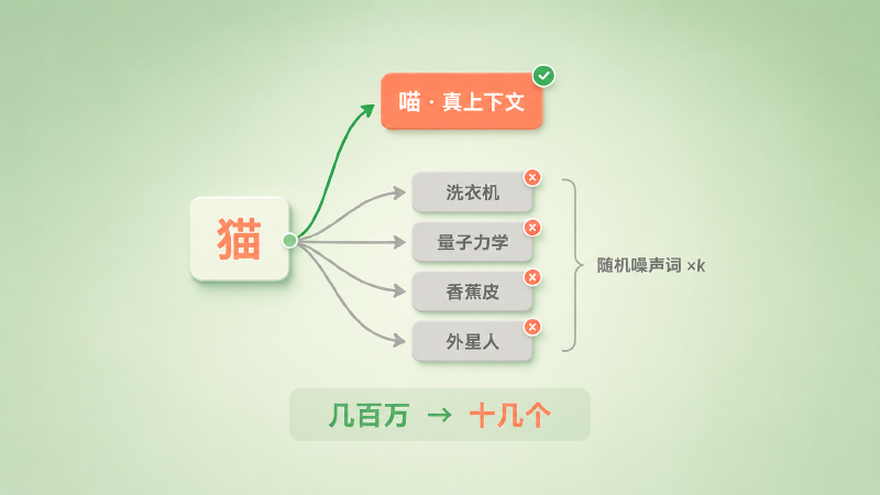 负采样把全词表归一化换成一真几假的二分类