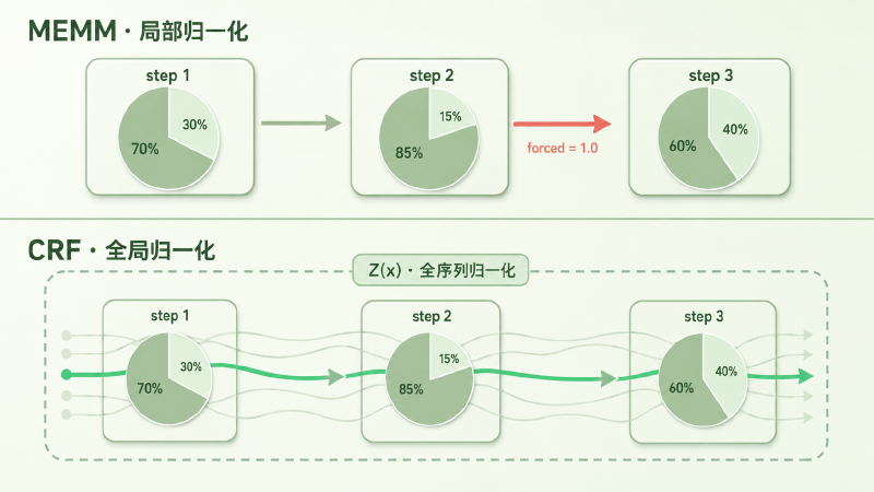 CRF 与 MEMM 在归一化范围上的差异