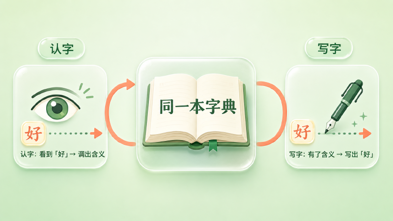 认字与写字共用同一本字典，正是 weight tying 的直觉