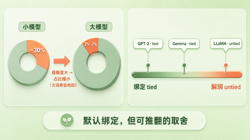 模型越大 embedding 占比越小，绑与不绑是谱系上的取舍