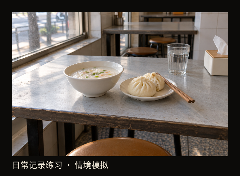 Contemporary breakfast exercise — simulated scene