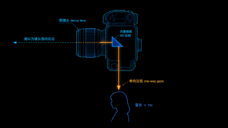 Blind 的偷拍几何：假镜头、真实光轴、单向注视