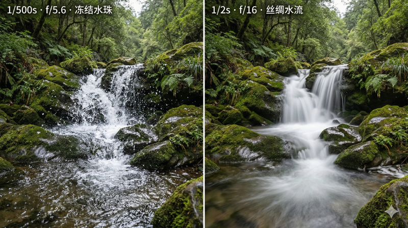 快门速度与水流对比