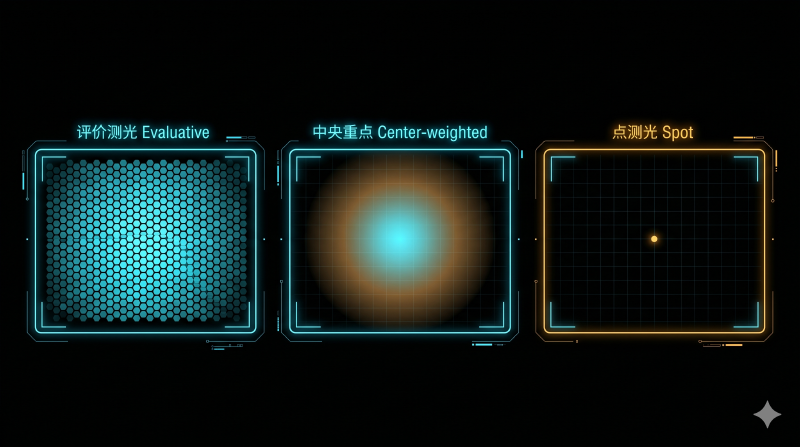 三种测光模式的覆盖区域