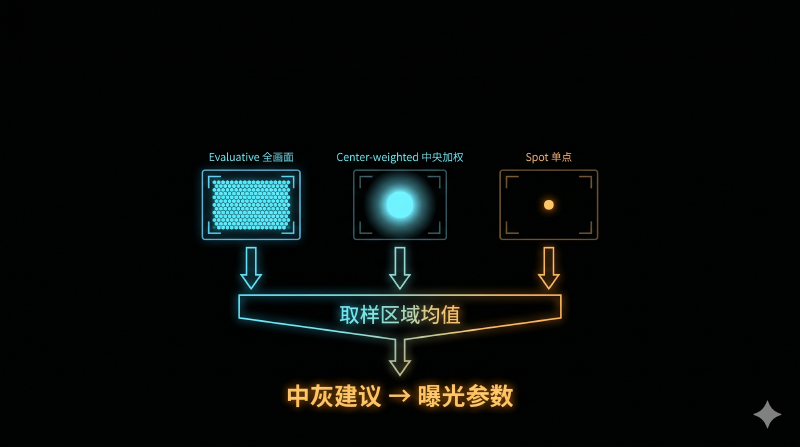 三种测光模式都汇聚到同一个中灰建议