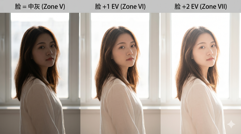 同一逆光场景下三种 tone placement 对比
