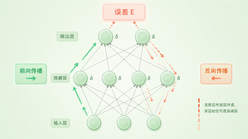 反向传播信号流动示意